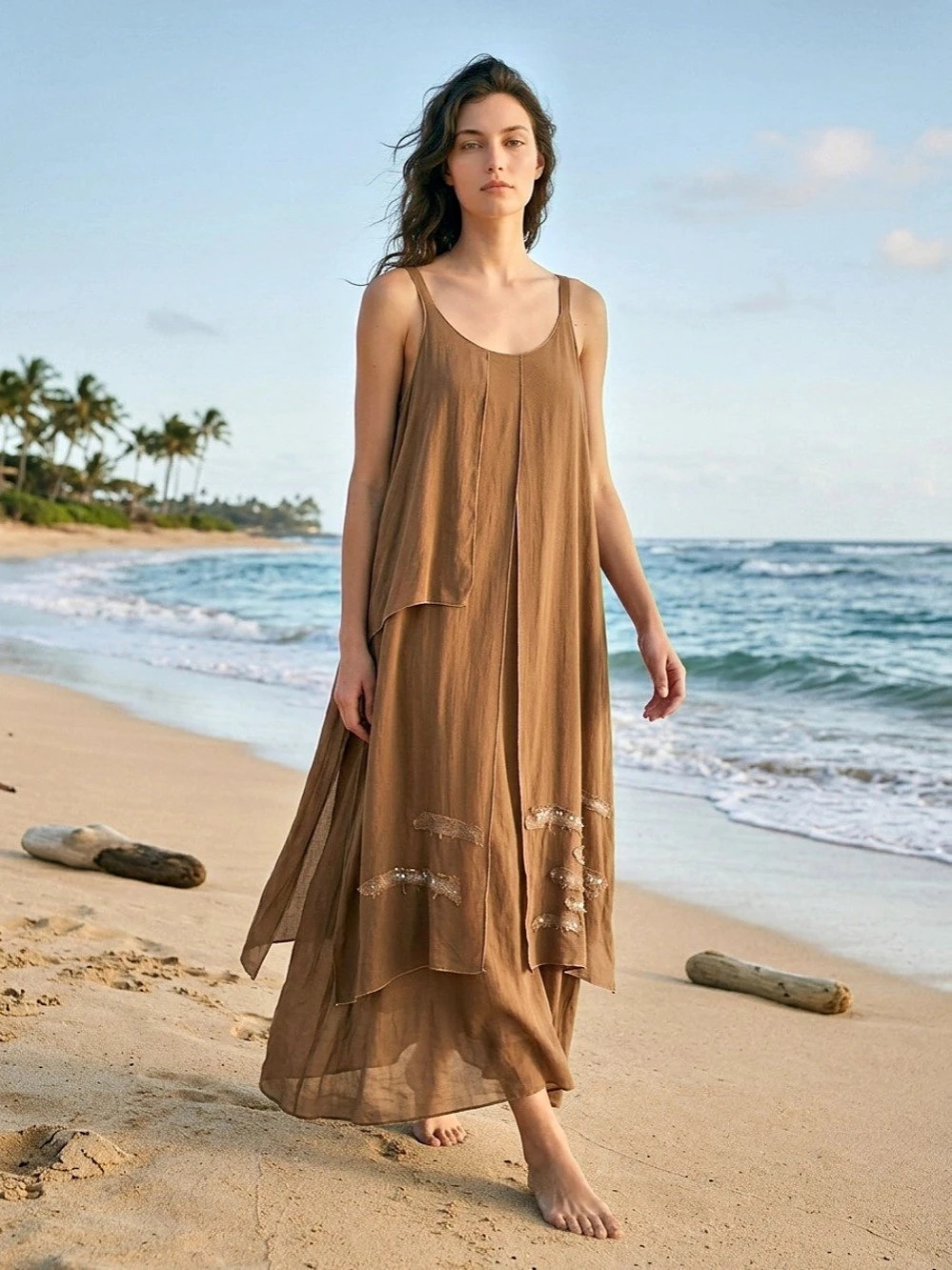 VTG Jacques Ruc Layered Chiffon Maxi Slip Dress